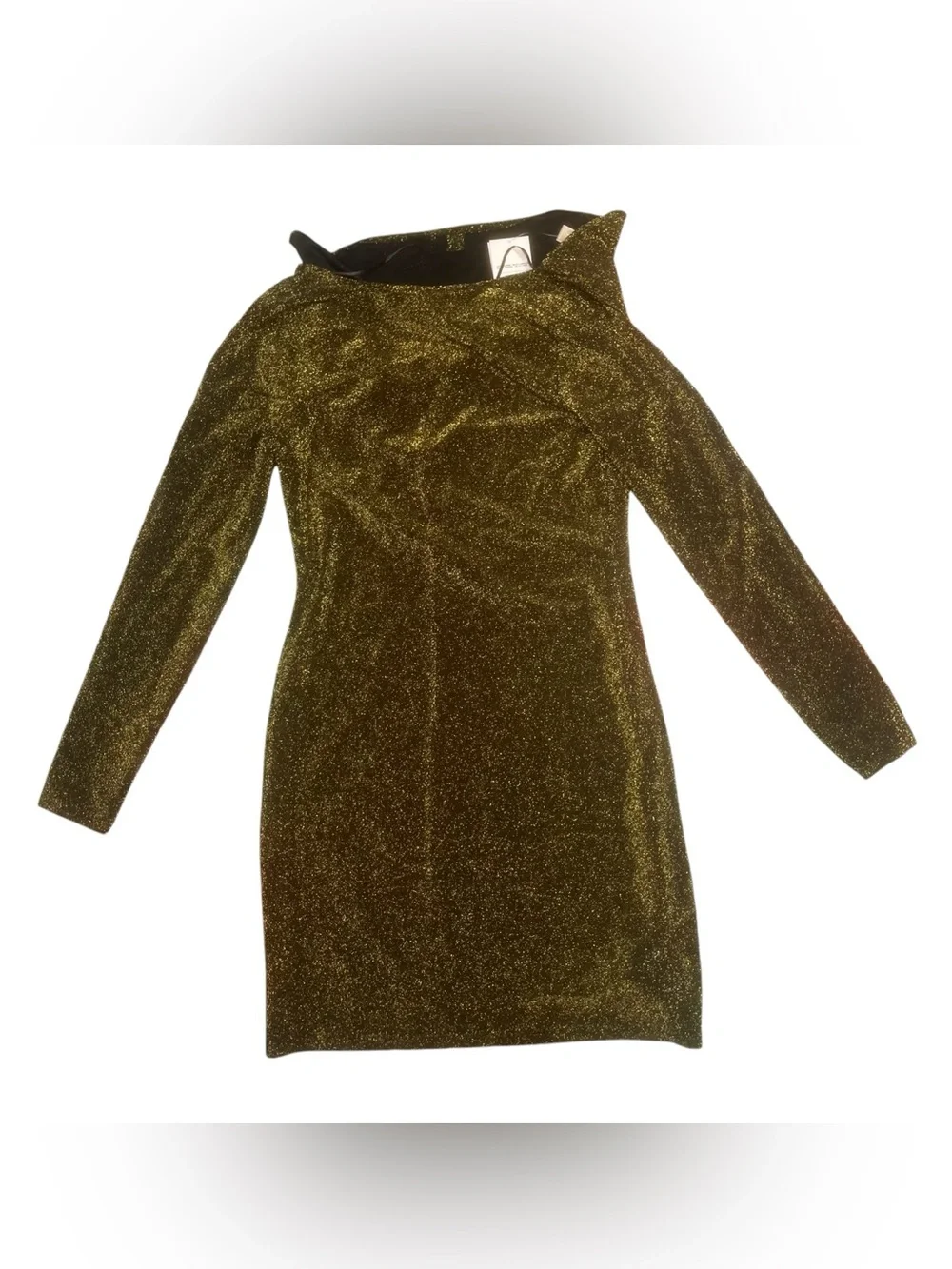 Sz Xs Michael Kros Glitter Long-Sleeve Sheath Dress in Gold